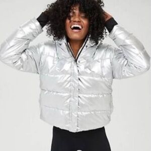 aerie metallic silver sherpa puffer